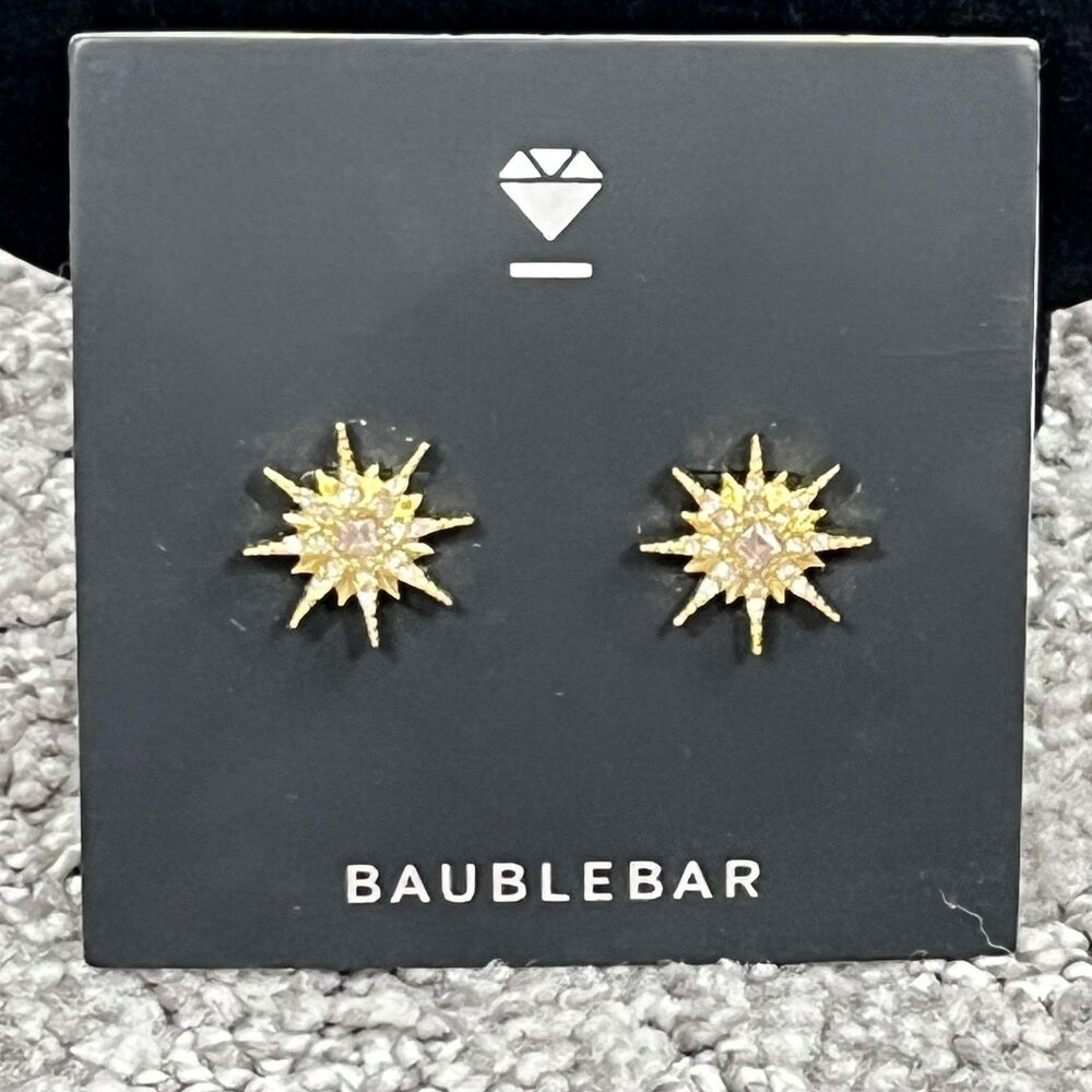 BaubleBar Starburst Stud Earrings Gold Tone Crystal Rhinestone Celestial Jewelry